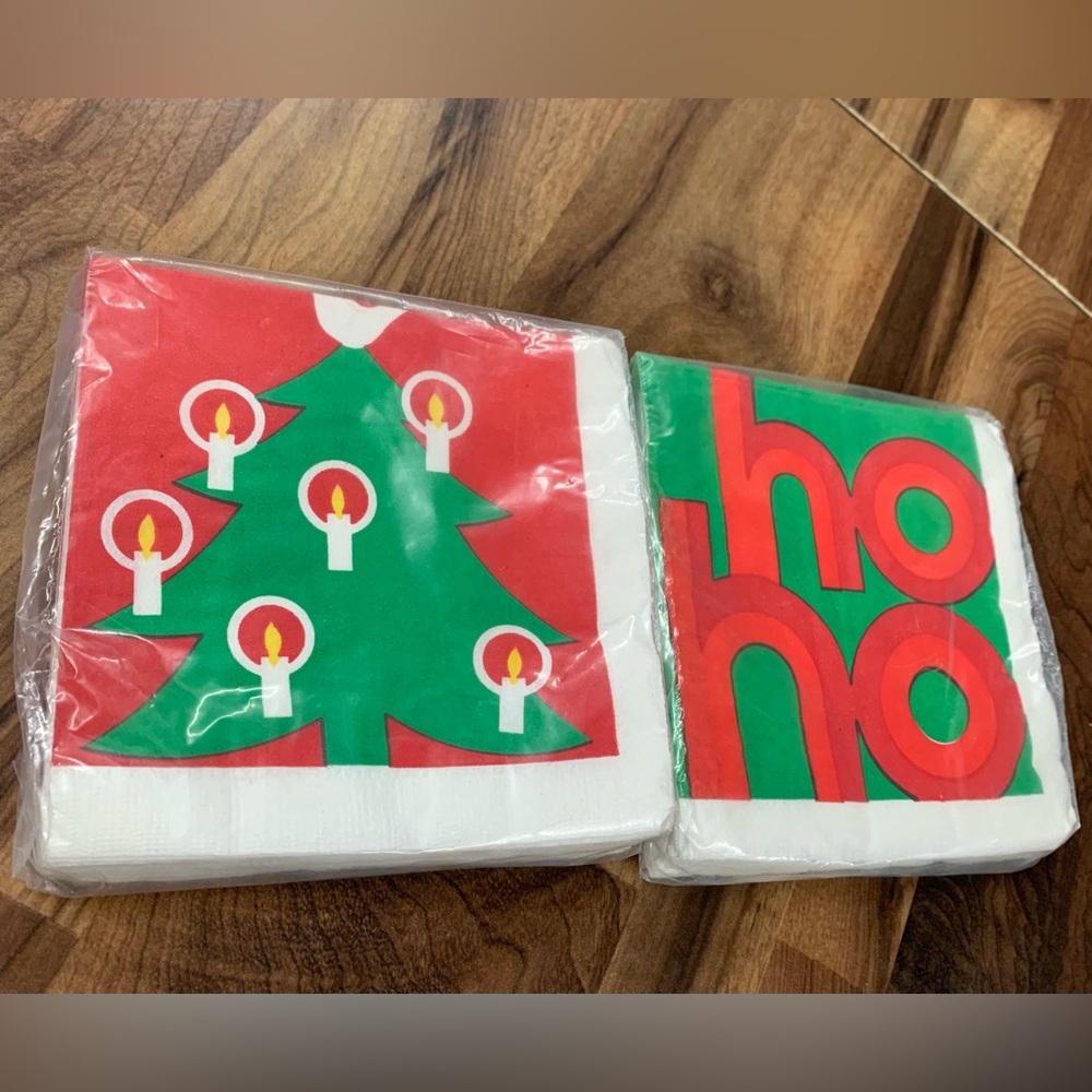 Vintage Christmas Theme Paper Napkins Lot of 2 Packages Ho Ho Christmas Trees